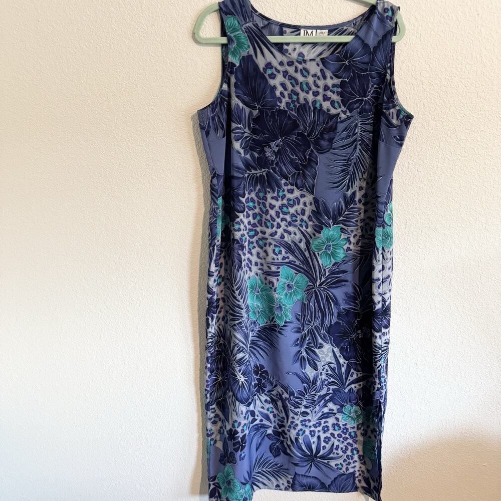 JM Collection‎ Blue Tropical Sleeveless Tank Maxi Dress Size Large 52” Length